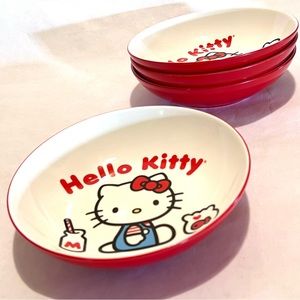 Hello Kitty Set of 4 Large Ceramic Bowls Red/White